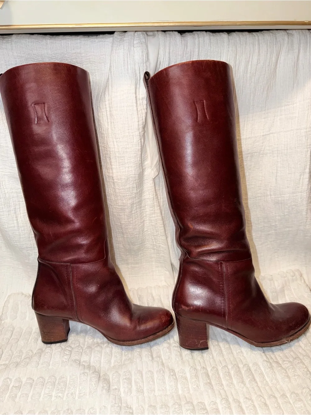 A.P.C. Knee High Leather Boots - Burgundy